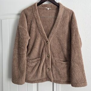 E & M Teddy Cardigan Brown Sweater Size Medium